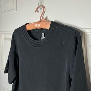 Vintage 90s Black Short Sleeve Blouse with Lace collar